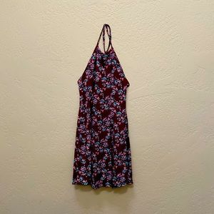 Purple dress with flowers.